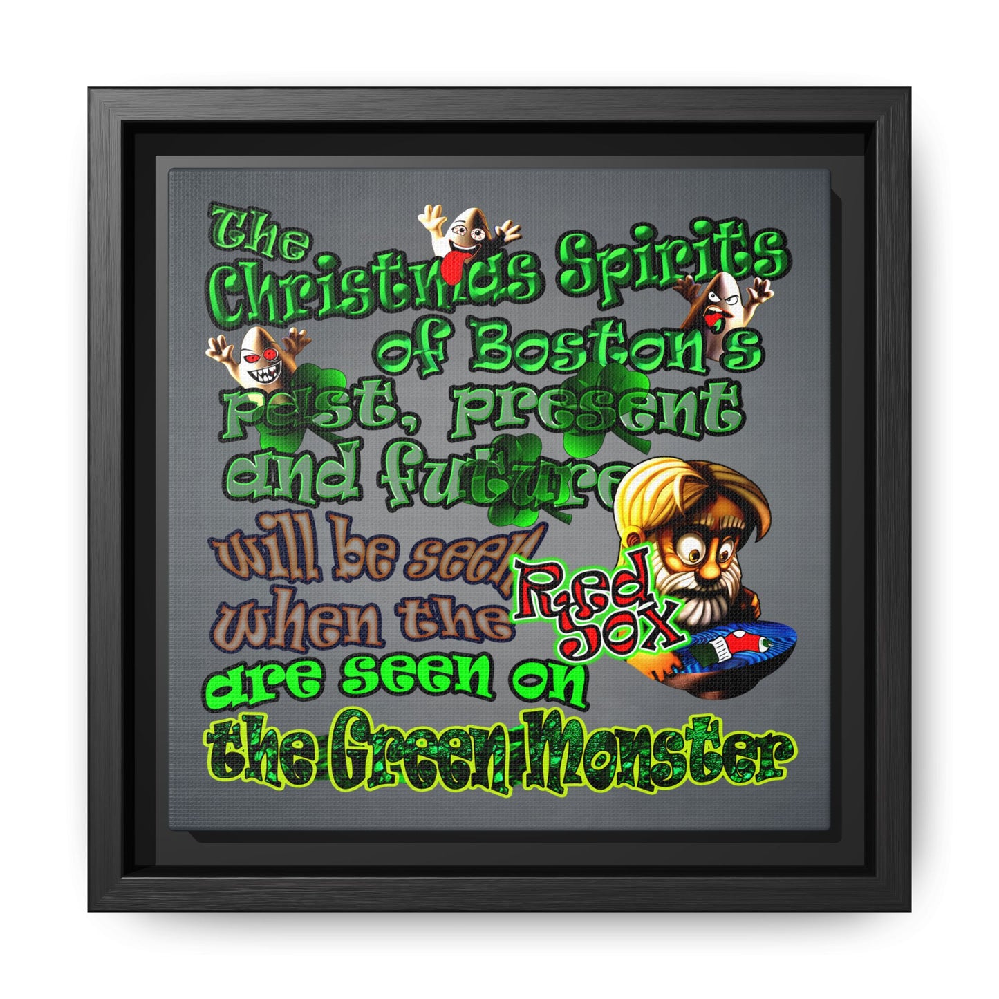 christmas spirits of boston - framed canvas art (grey-light grey)