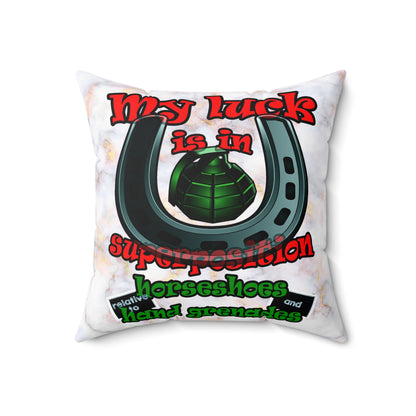 my luck - Spun Polyester Square Pillow - (white marble)