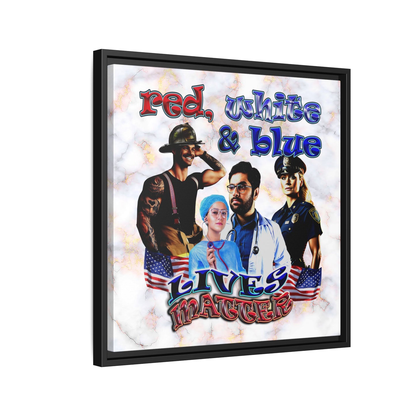 rw&b lives matter - framed canvas art (white marble)