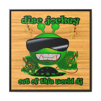 disc jockey - framed canvas art (butterscotch wood finish)