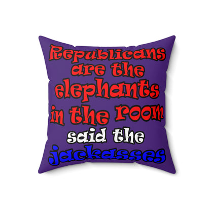 donkeys and elephants - Spun Polyester Square Pillow - (purple)