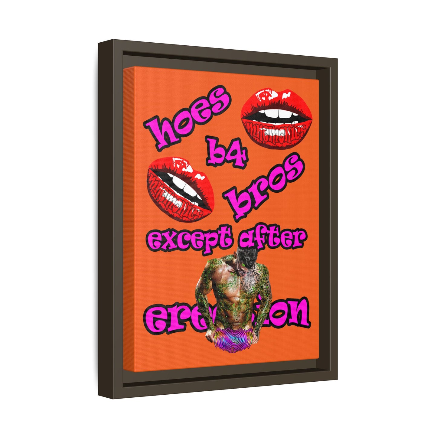 hoes b4 bros - framed canvas art (orange)
