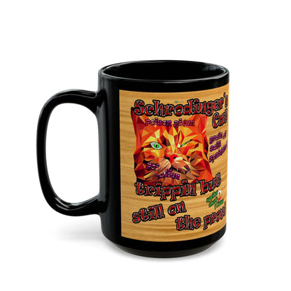 schrodinger's cat - Black Mug (butterscotch wood finish)