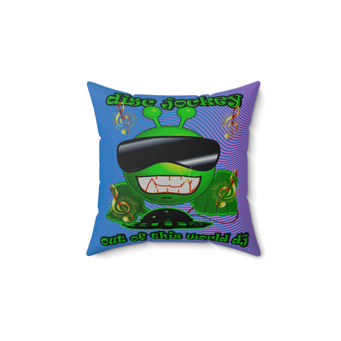 disc jockey - Spun Polyester Square Pillow - (light blue-purple wave)