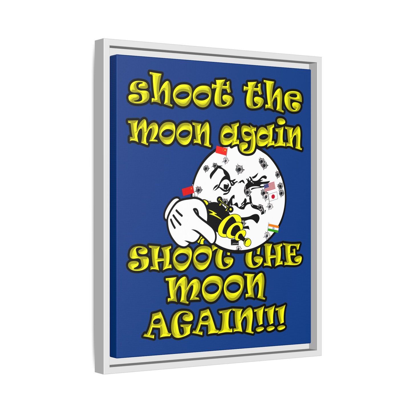 shoot the moon again - framed canvas art (dark blue)