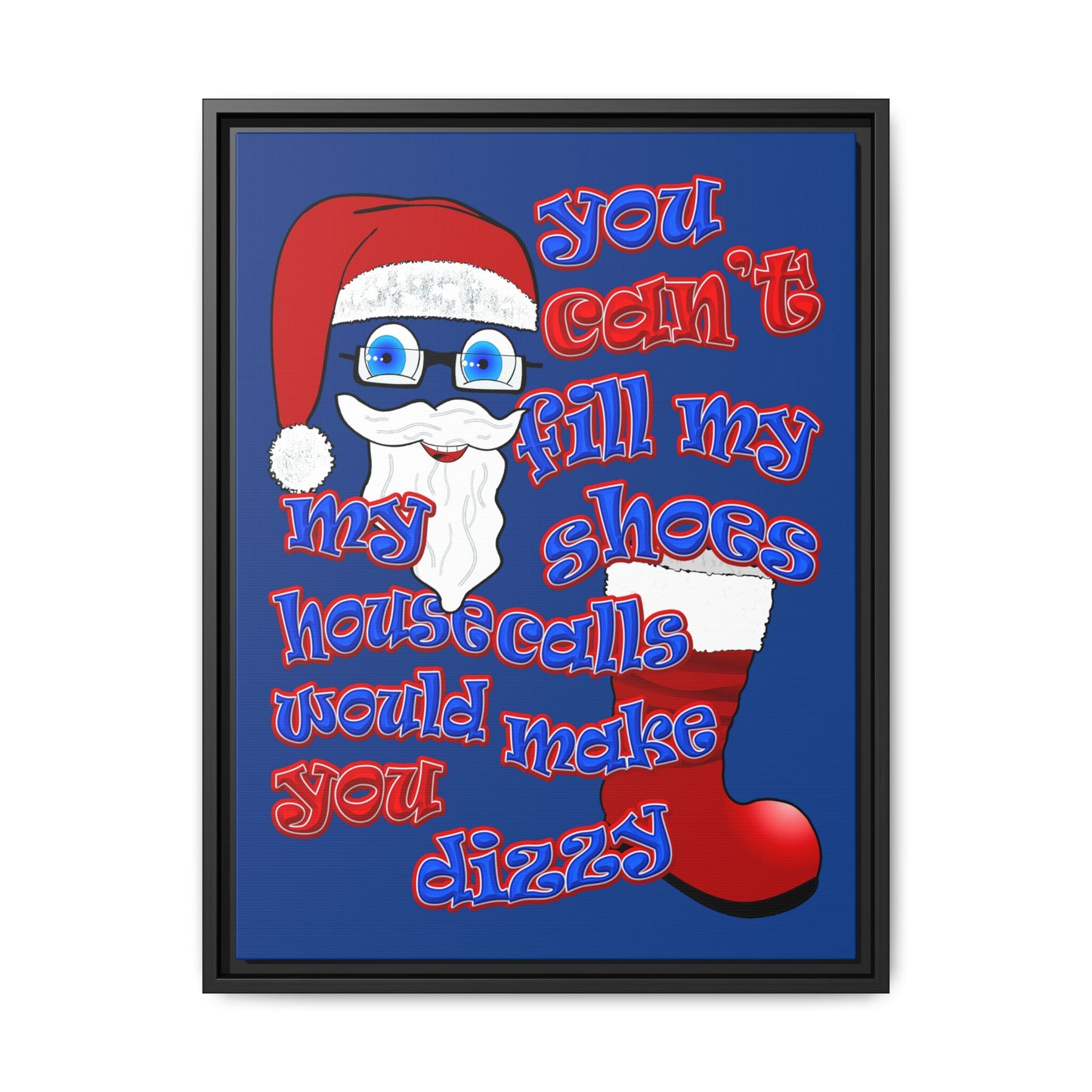 santa's shoes - framed canvas art (dark blue)