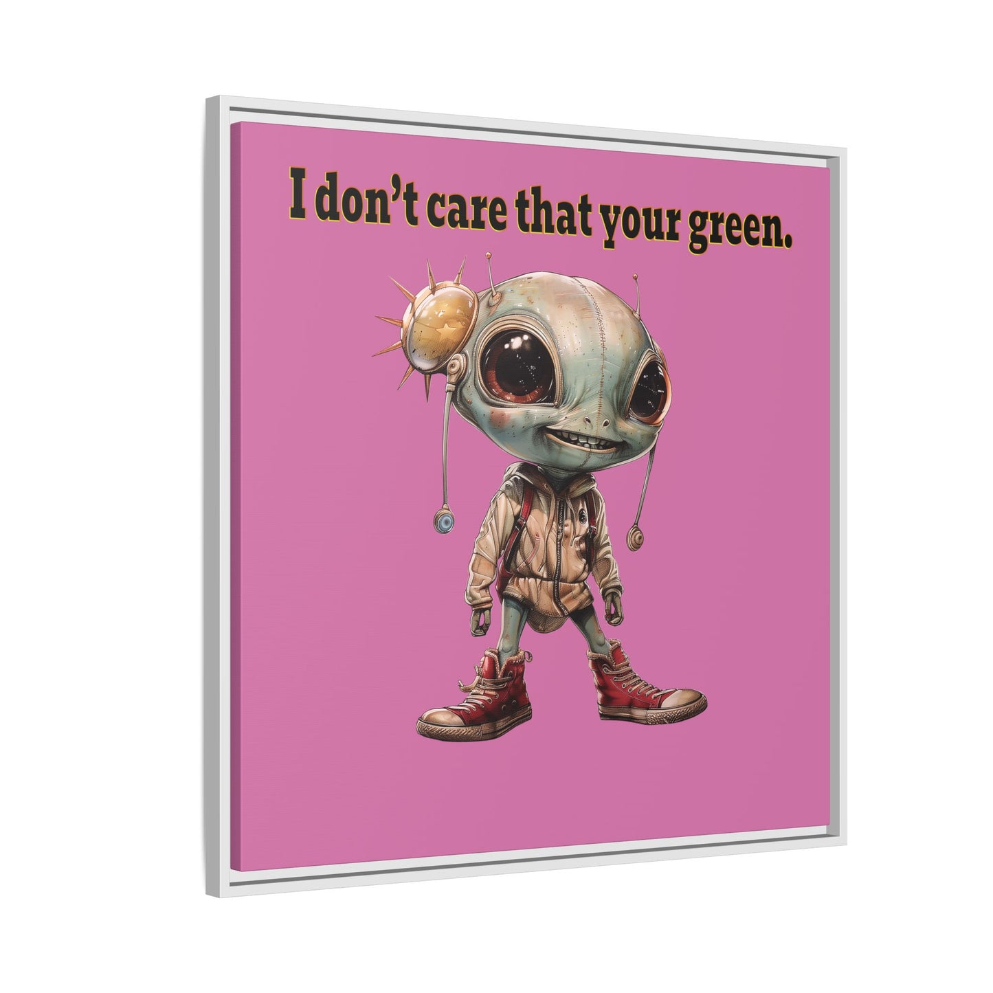 I don't care that your green - framed canvas art (light pink)
