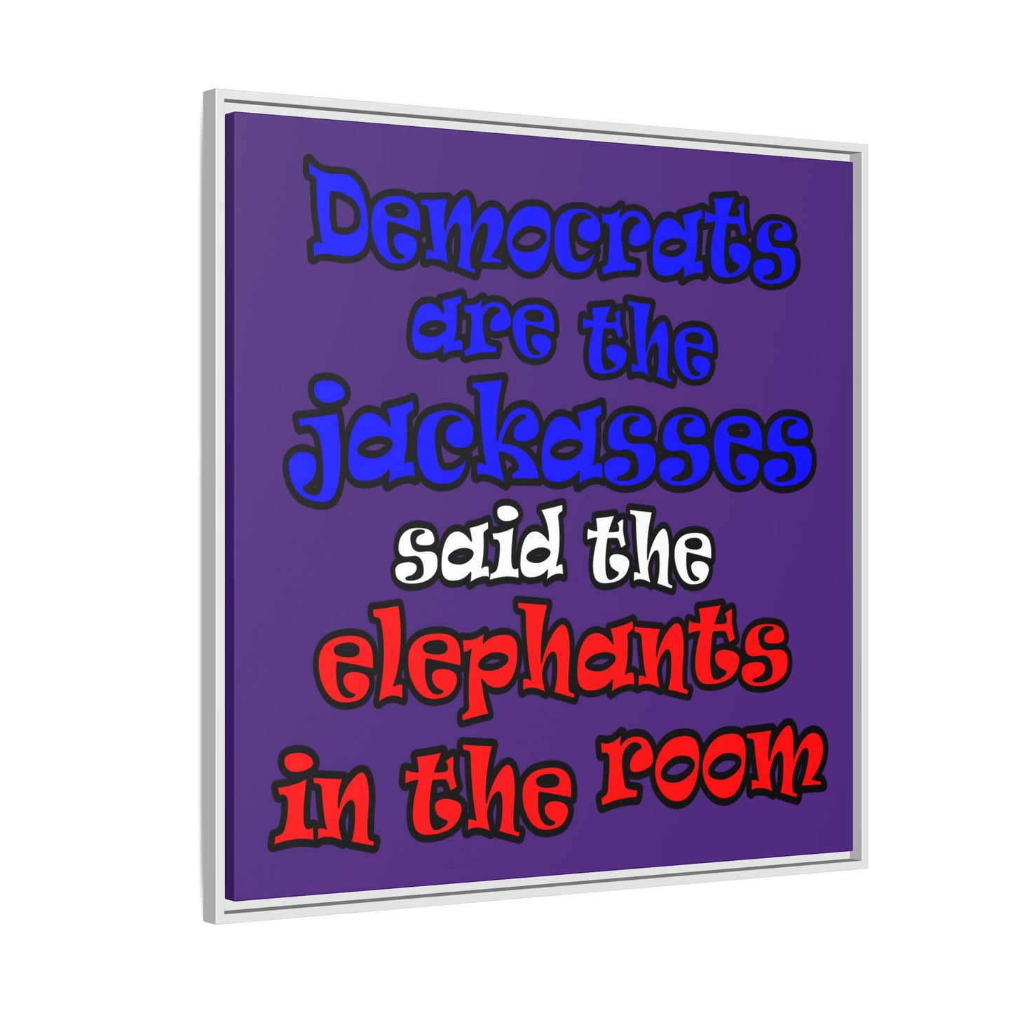 donkeys and elephants - framed canvas art (purple)