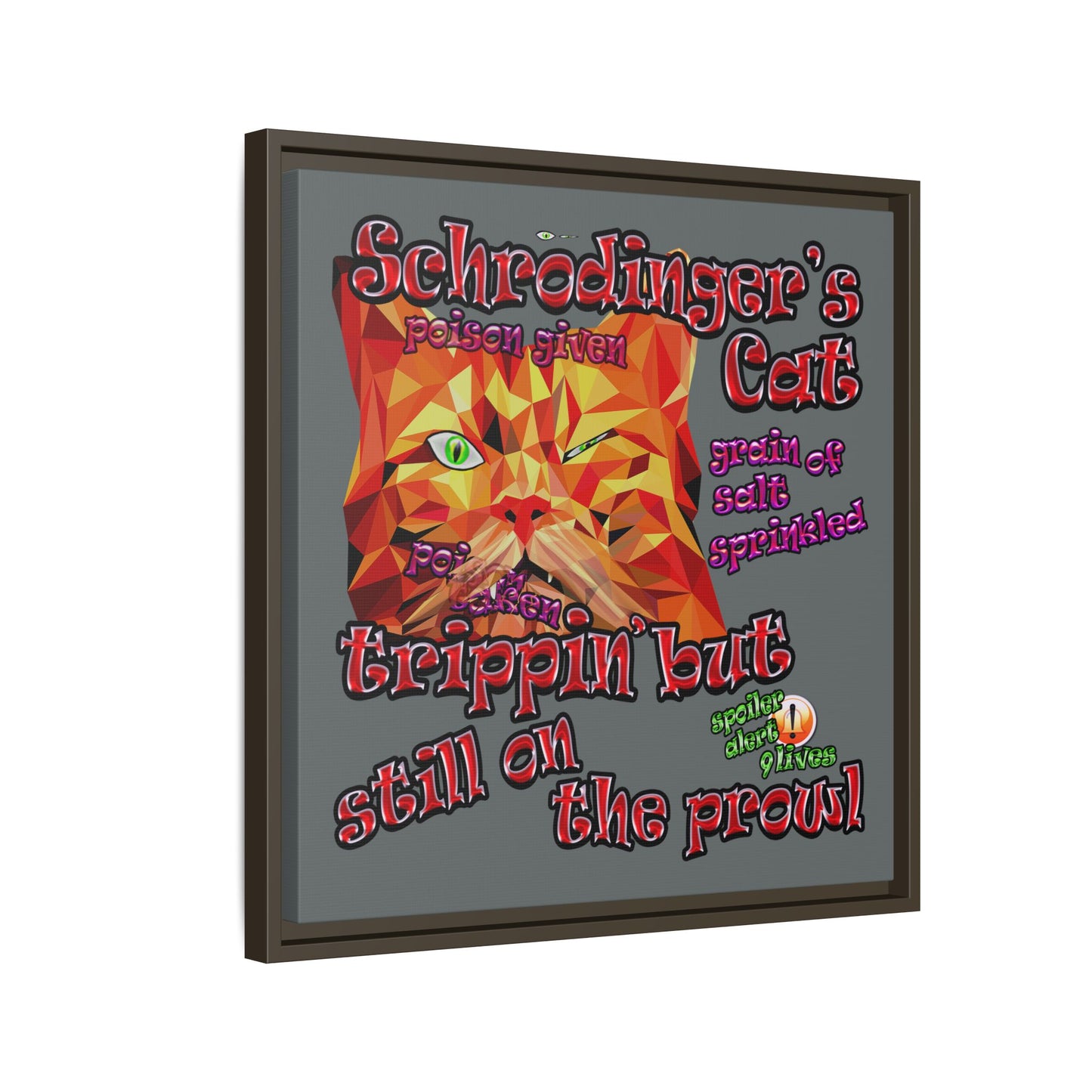 schrodinger's cat - framed canvas art (dark grey)