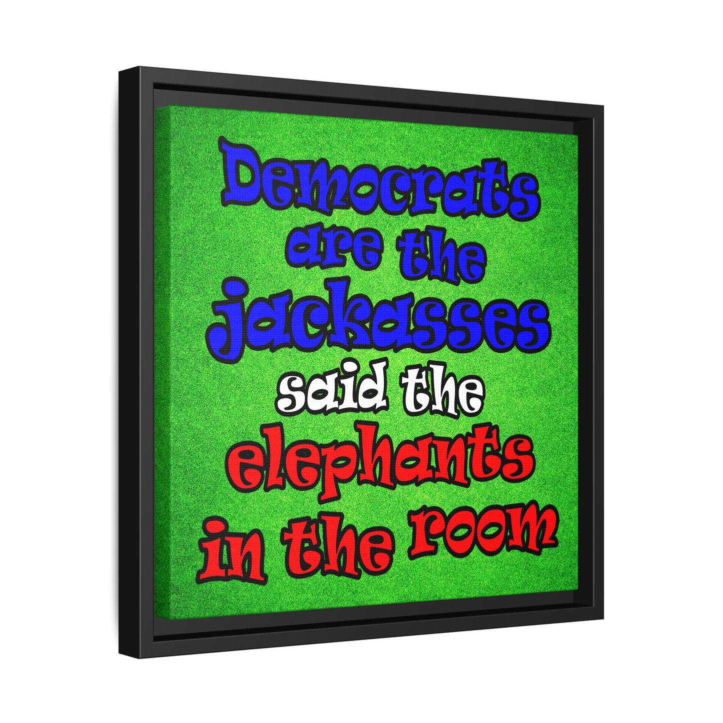 donkeys and elephants - framed canvas art (green turf)