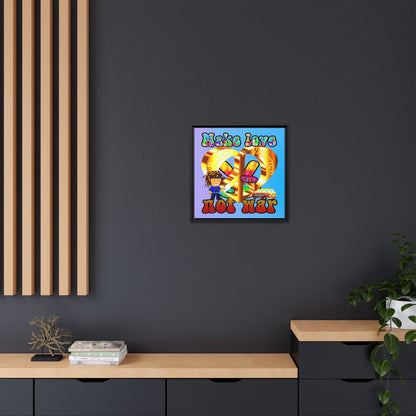 love peace - framed canvas art (light blue-purple wave)