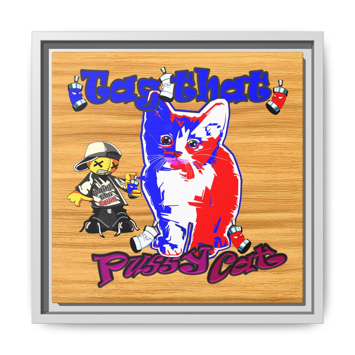 tag that - framed canvas art (butterscotch wood finish)