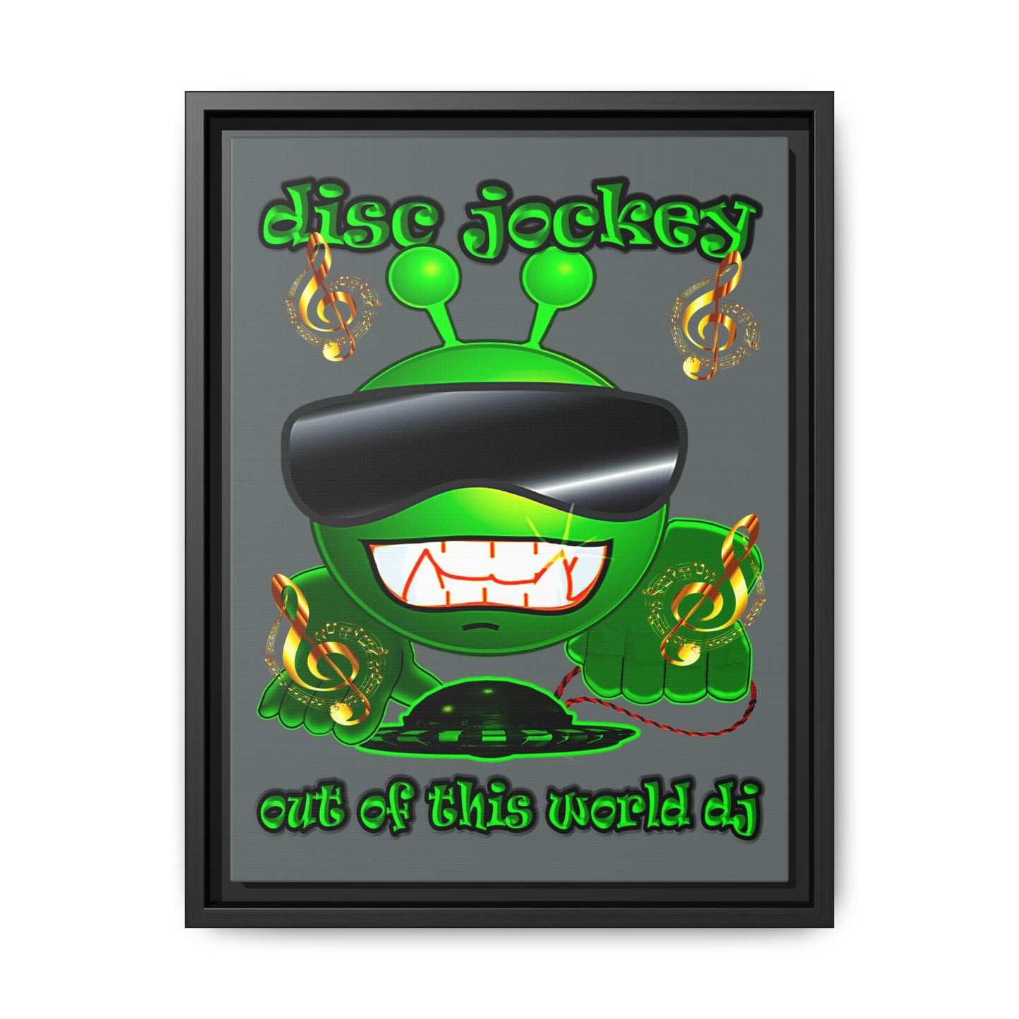 disc jockey - framed canvas art (dark grey)