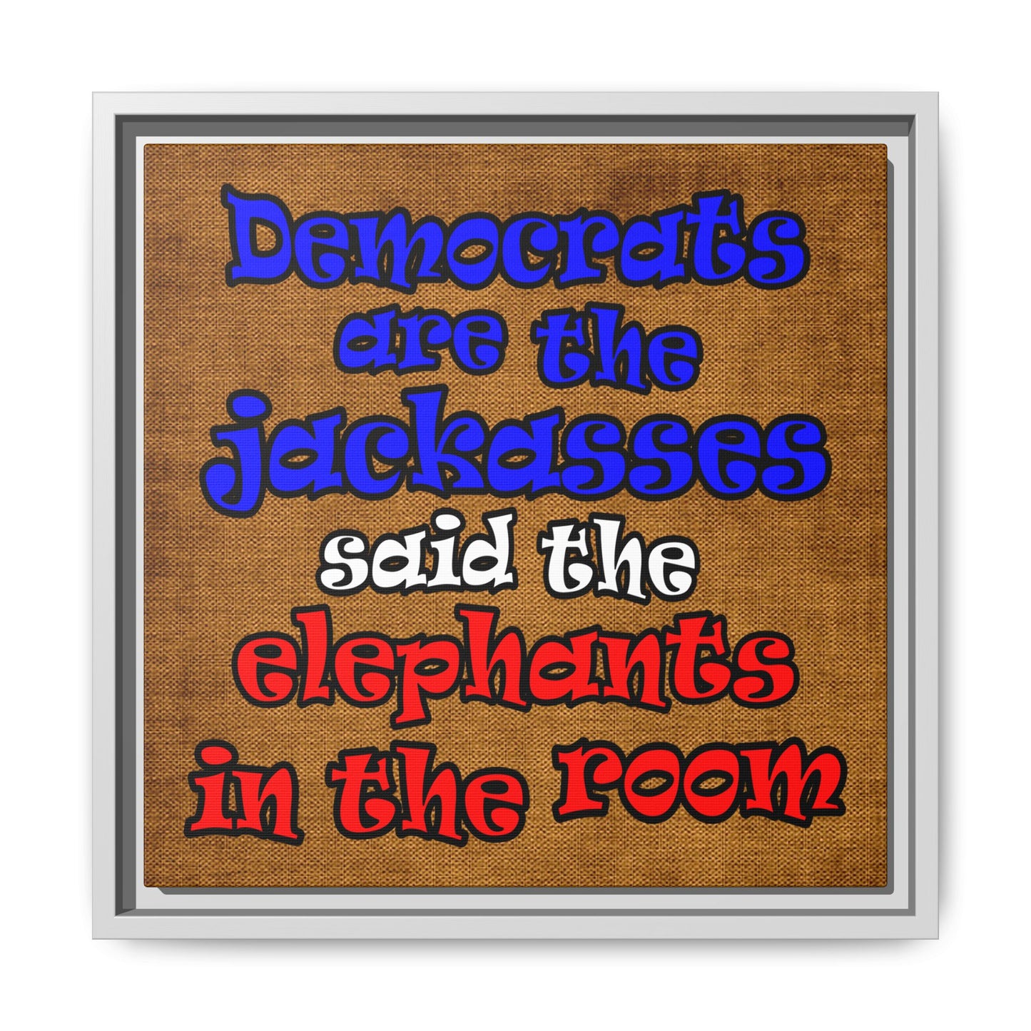 donkeys and elephants - framed canvas art (brown papyrus)