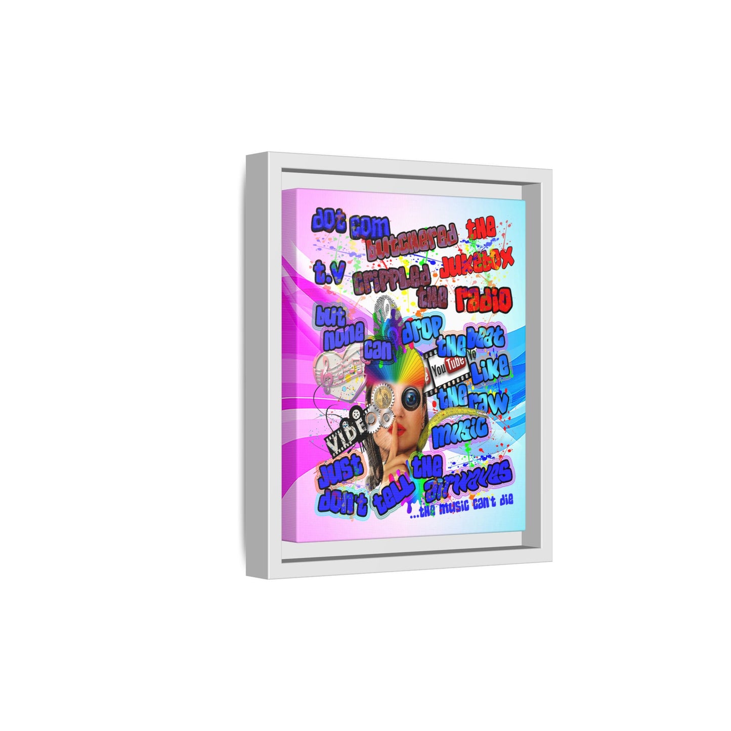 drop the beat - framed canvas art (light blue-pink wave)