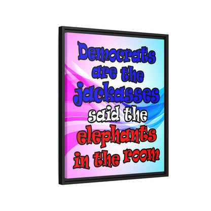 donkeys and elephants - framed canvas art (light blue-pink wave)