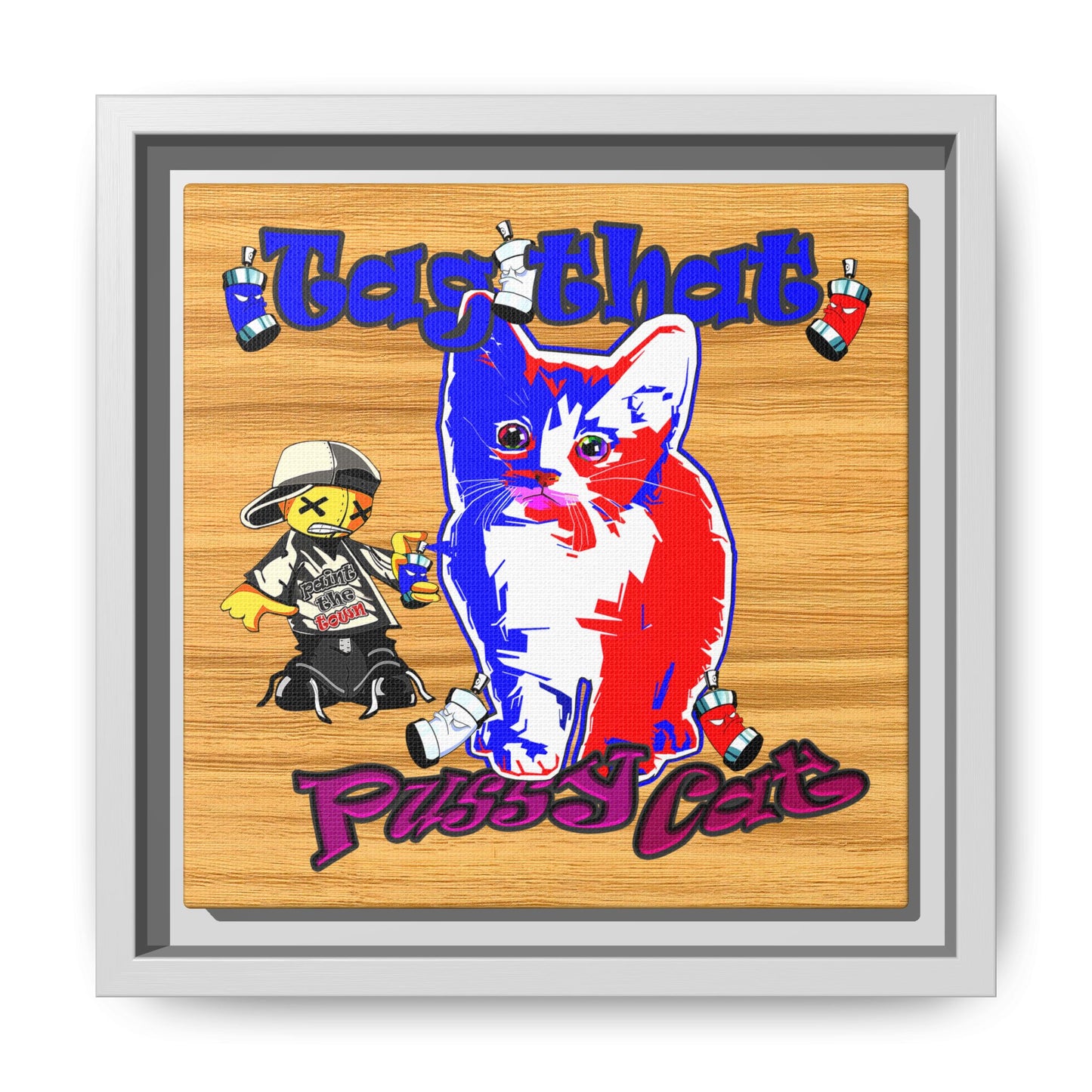 tag that - framed canvas art (butterscotch wood finish)
