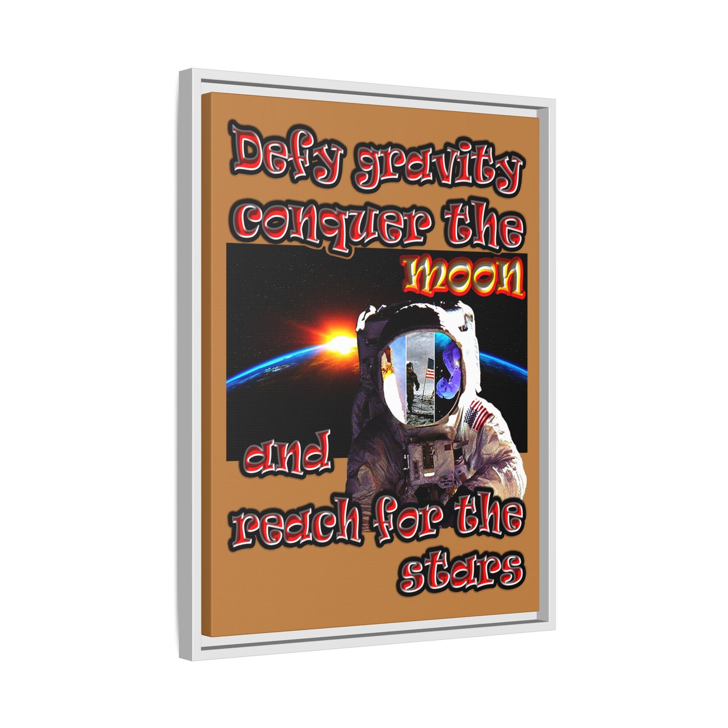 defy conquer reach - framed canvas art (light brown)