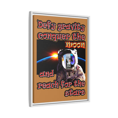 defy conquer reach - framed canvas art (light brown)