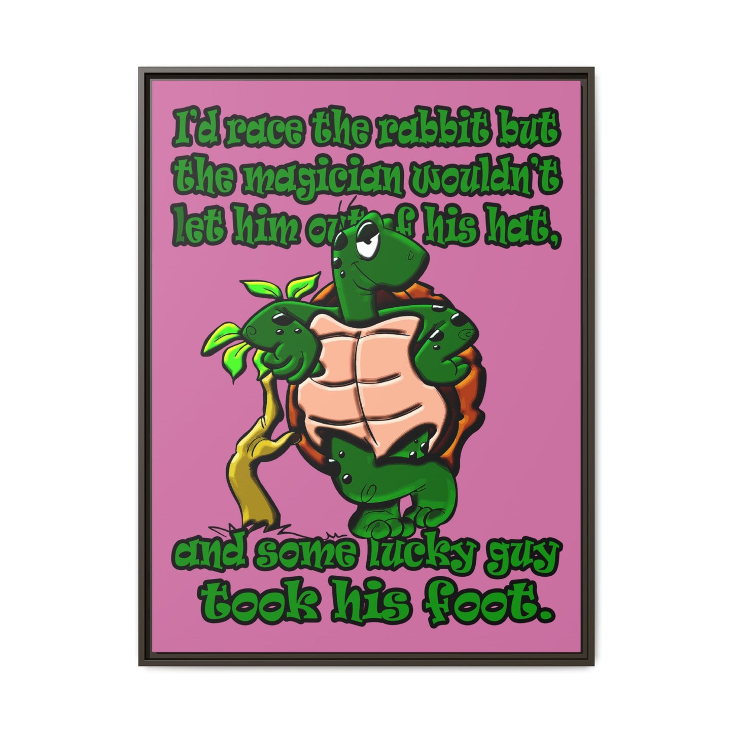 turtle race - framed canvas art (light pink)