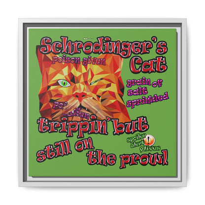 schrodinger's cat - framed canvas art (green)