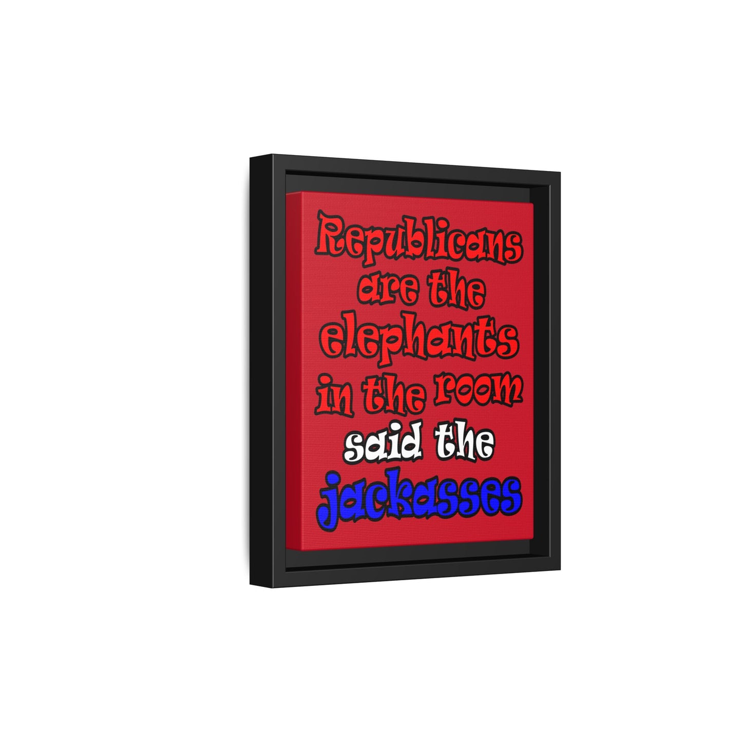 donkeys and elephants - framed canvas art (dark red)