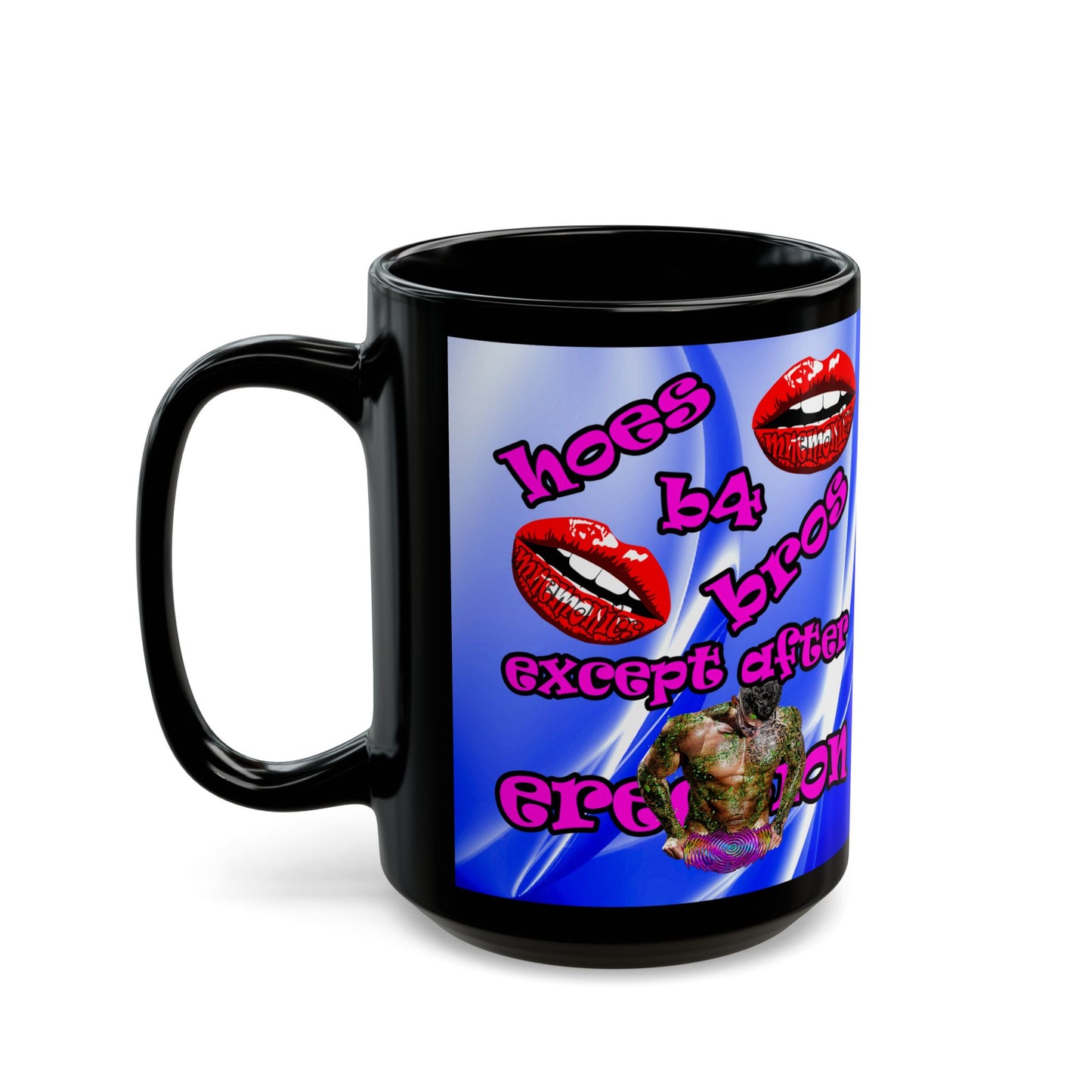 hoes b4 bros - Black Mug (blue-white wave)