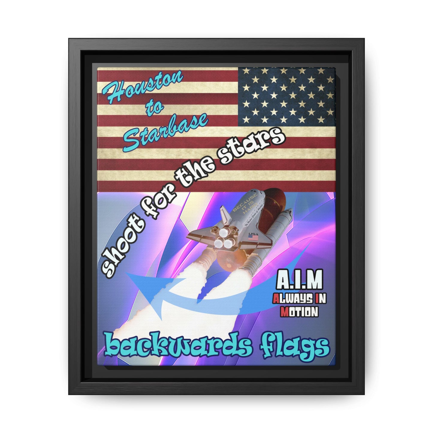 shoot for the stars - framed canvas art (grey-pink wave)
