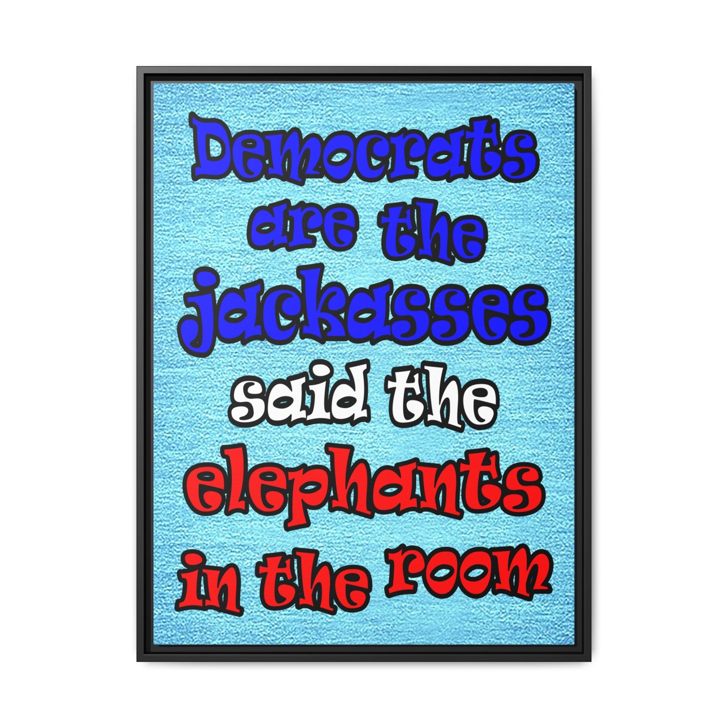 donkeys and elephants - framed canvas art (faded blue)