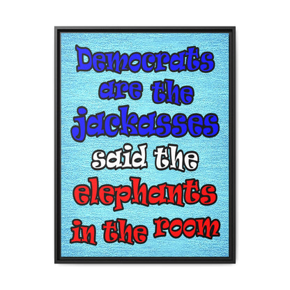 donkeys and elephants - framed canvas art (faded blue)