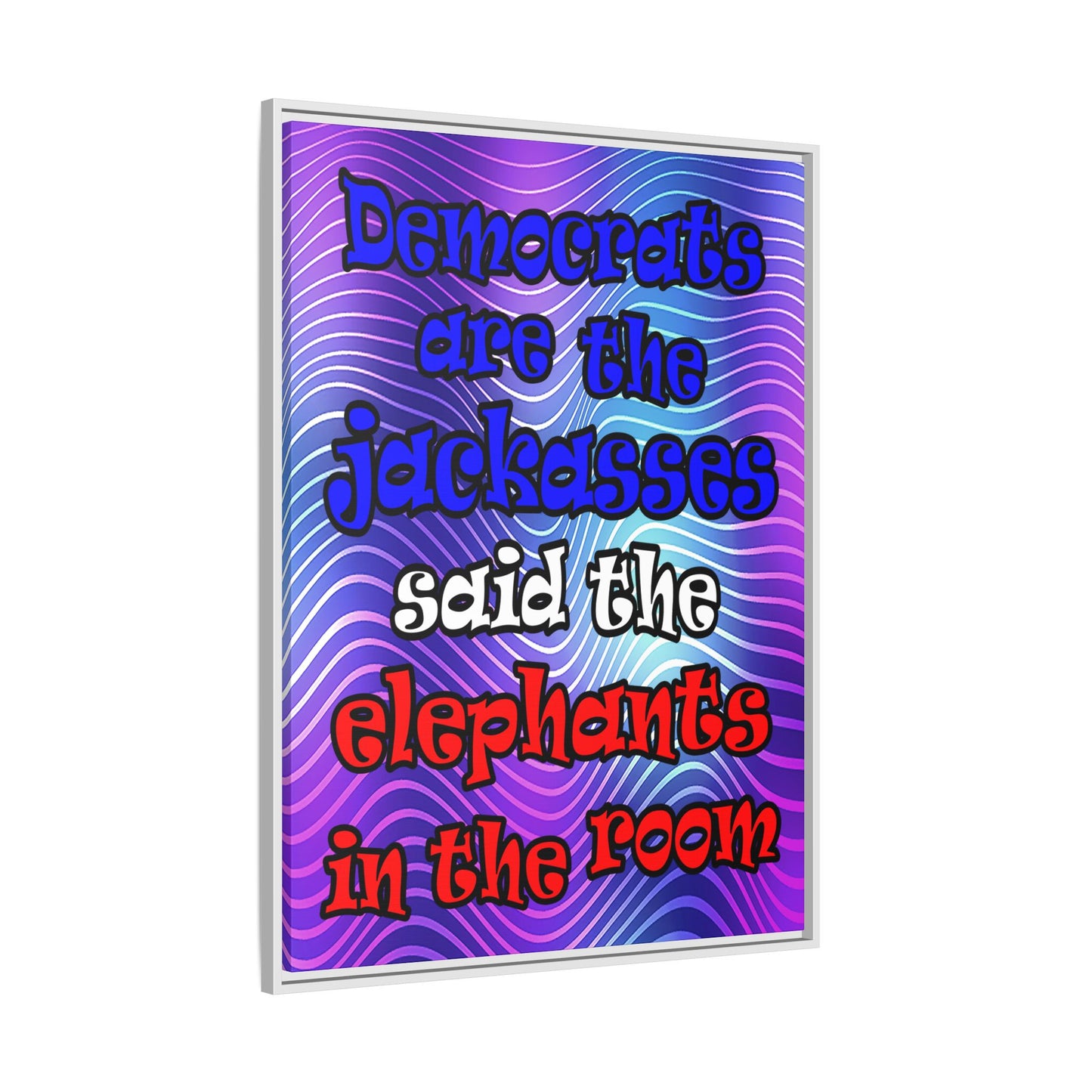donkeys and elephants - framed canvas art (purple wave)