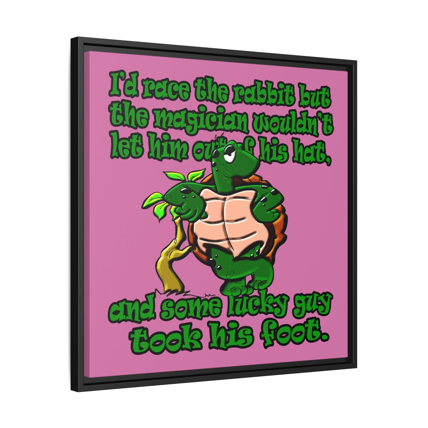 turtle race - framed canvas art (light pink)