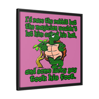 turtle race - framed canvas art (light pink)