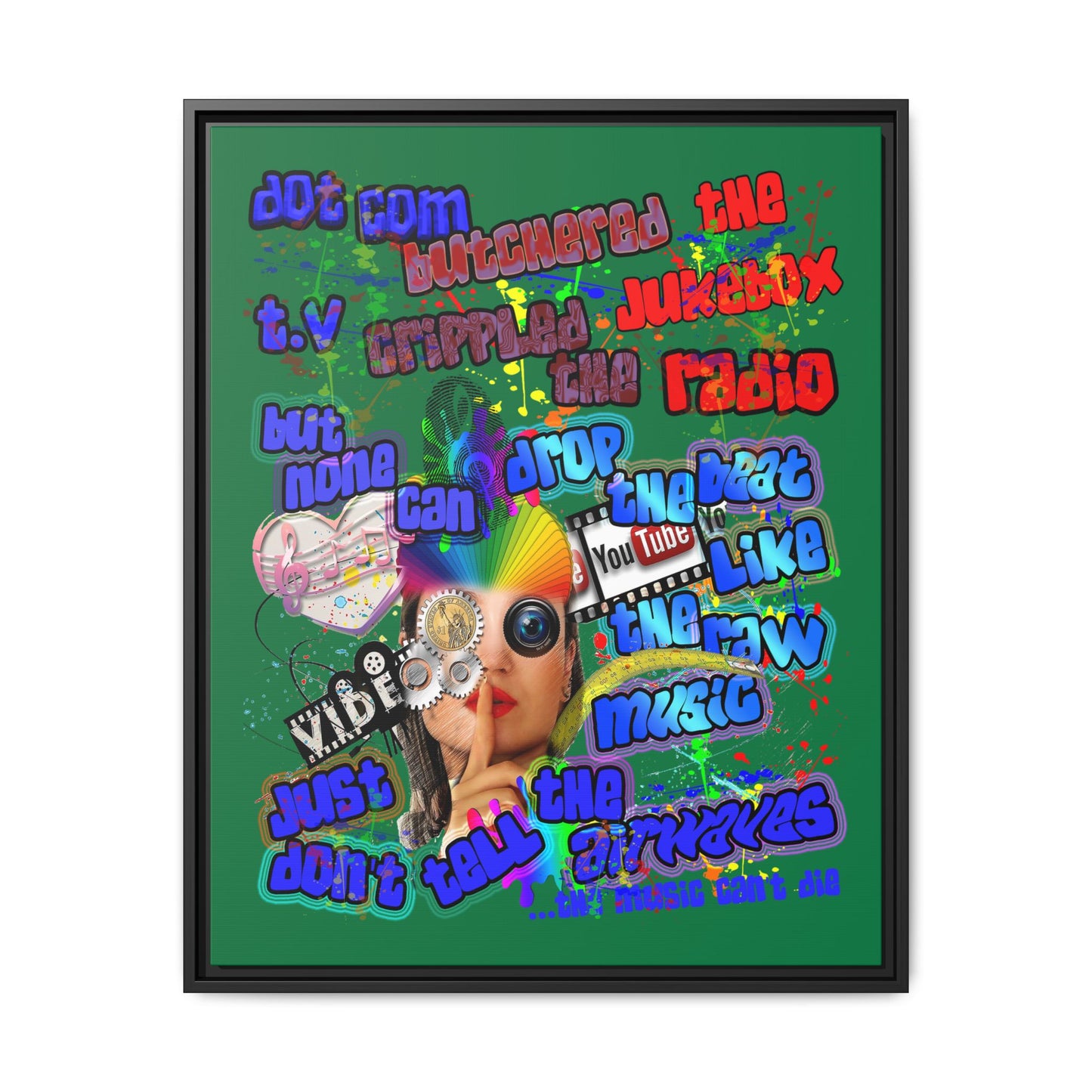 drop the beat - framed canvas art (dark green)