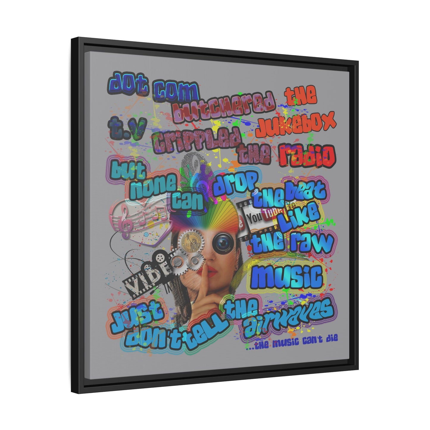 drop the beat - framed canvas art (grey)