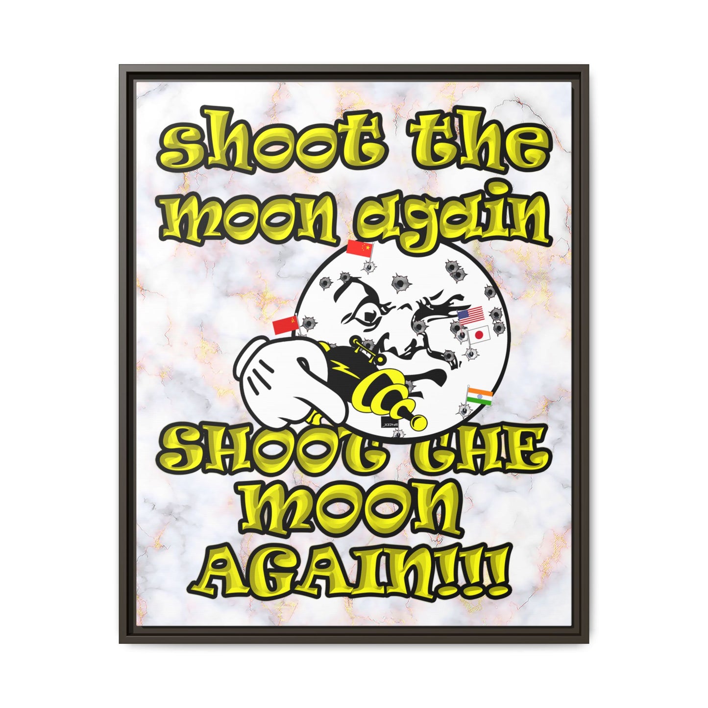 shoot the moon again - framed canvas art (white marble)
