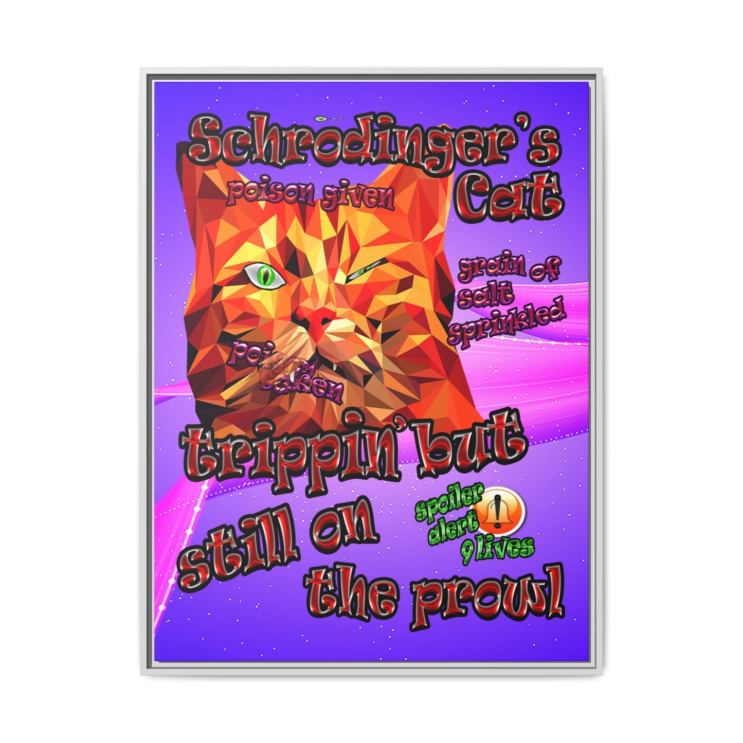 schrodinger's cat - framed canvas art (purple-pink wave)