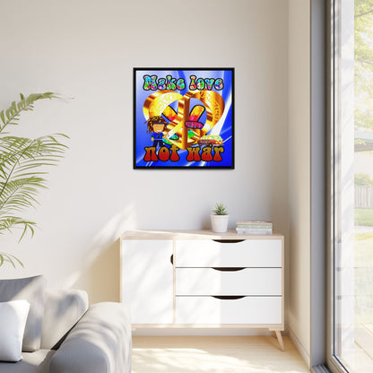 love peace - framed canvas art (blue-white wave)