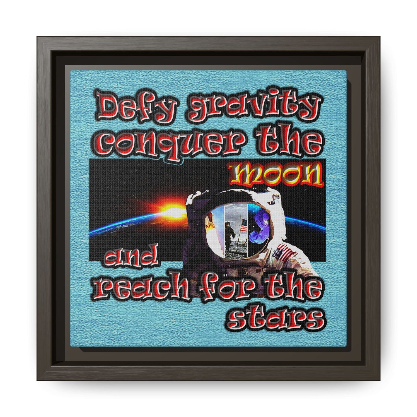 defy conquer reach - framed canvas art (faded blue)