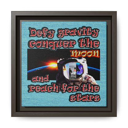 defy conquer reach - framed canvas art (faded blue)