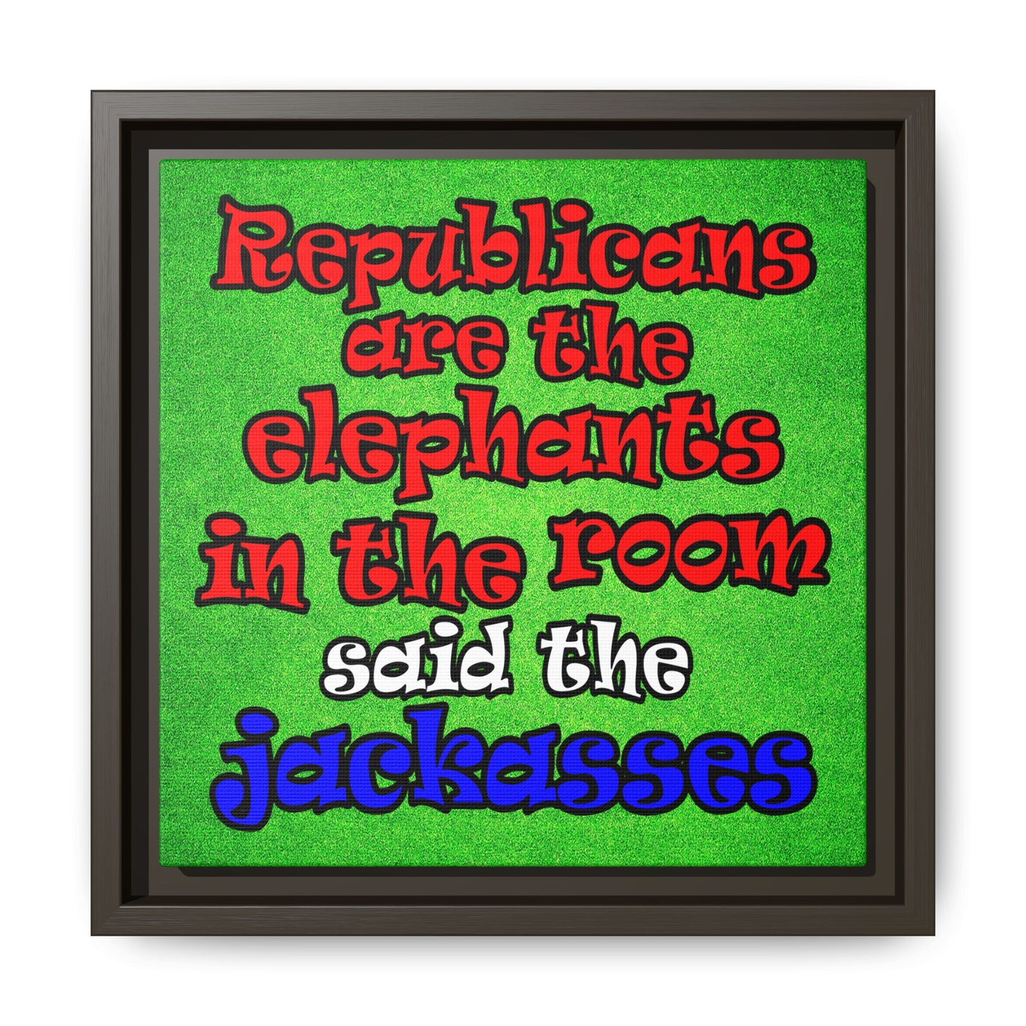 donkeys and elephants - framed canvas art (green turf)