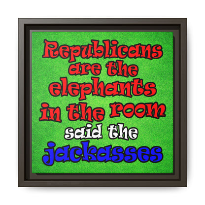donkeys and elephants - framed canvas art (green turf)