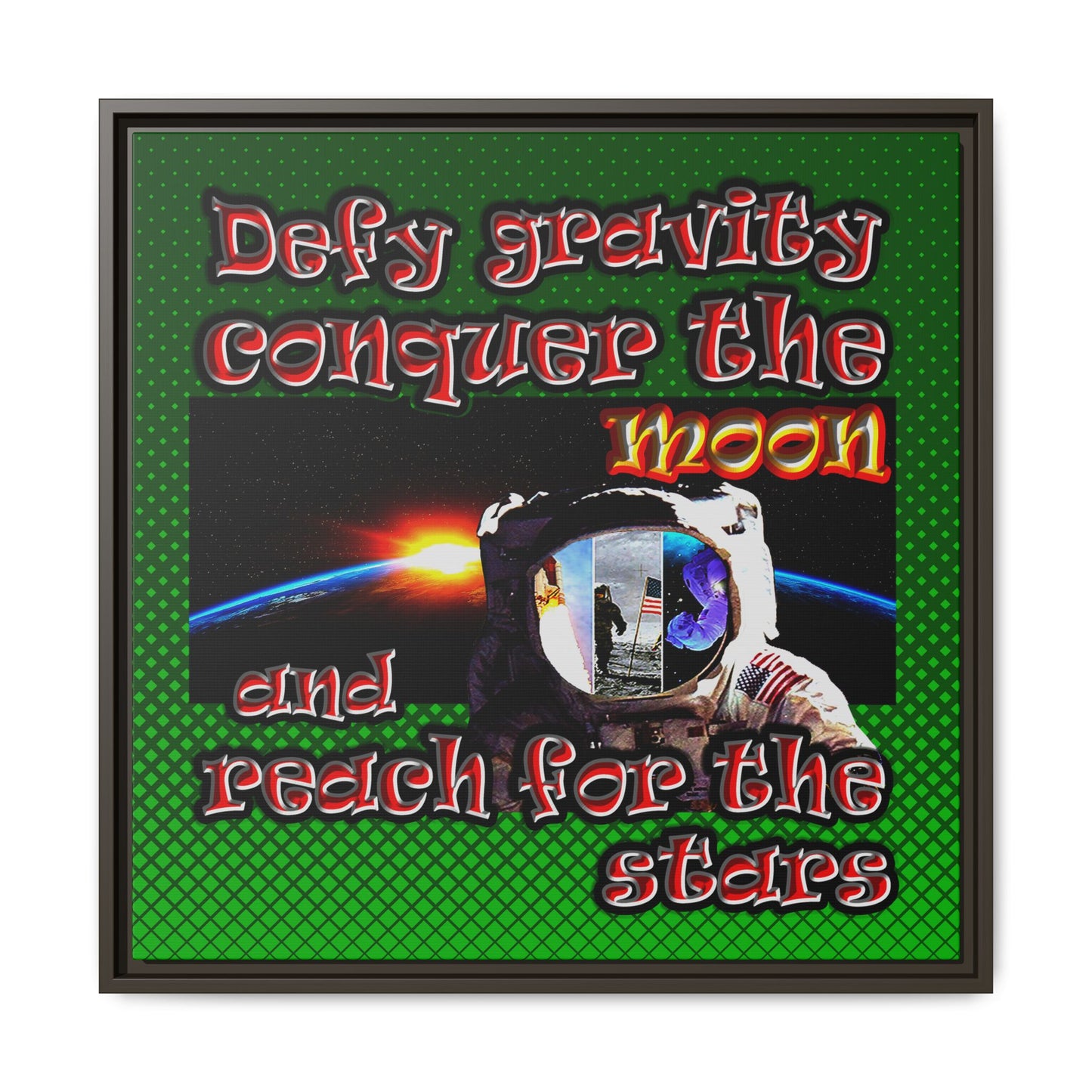defy conquer reach - framed canvas art (logo green)