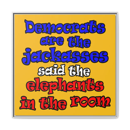 donkeys and elephants - framed canvas art (yellow)