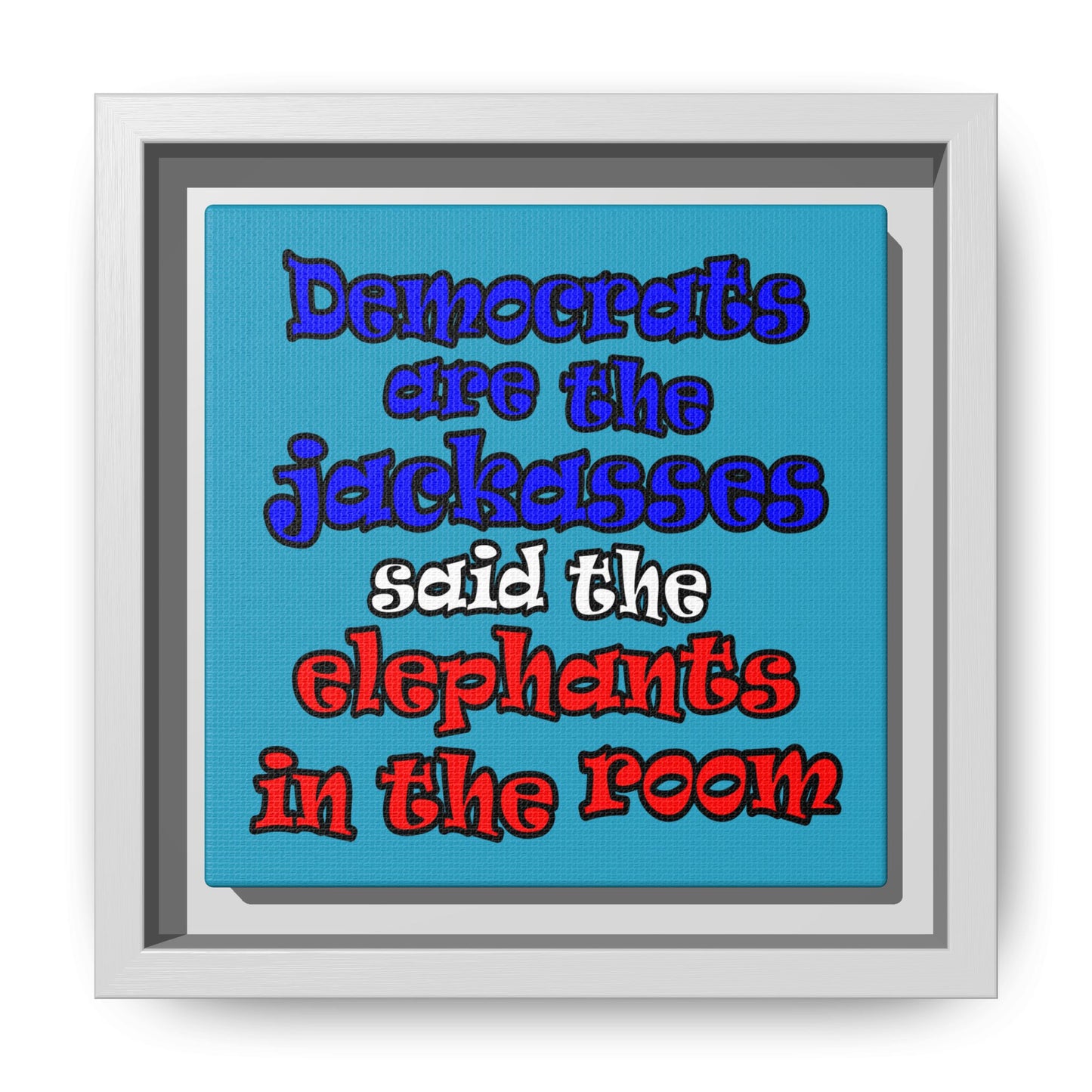 donkeys and elephants - framed canvas art (turquoise)
