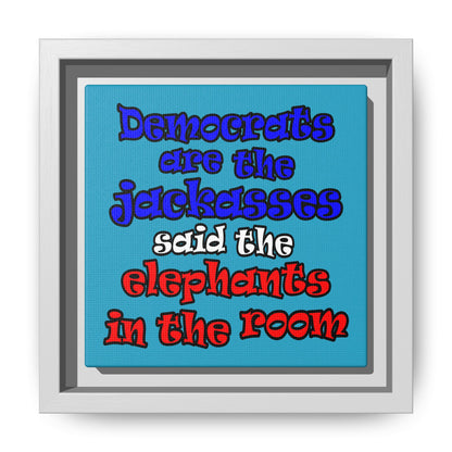 donkeys and elephants - framed canvas art (turquoise)