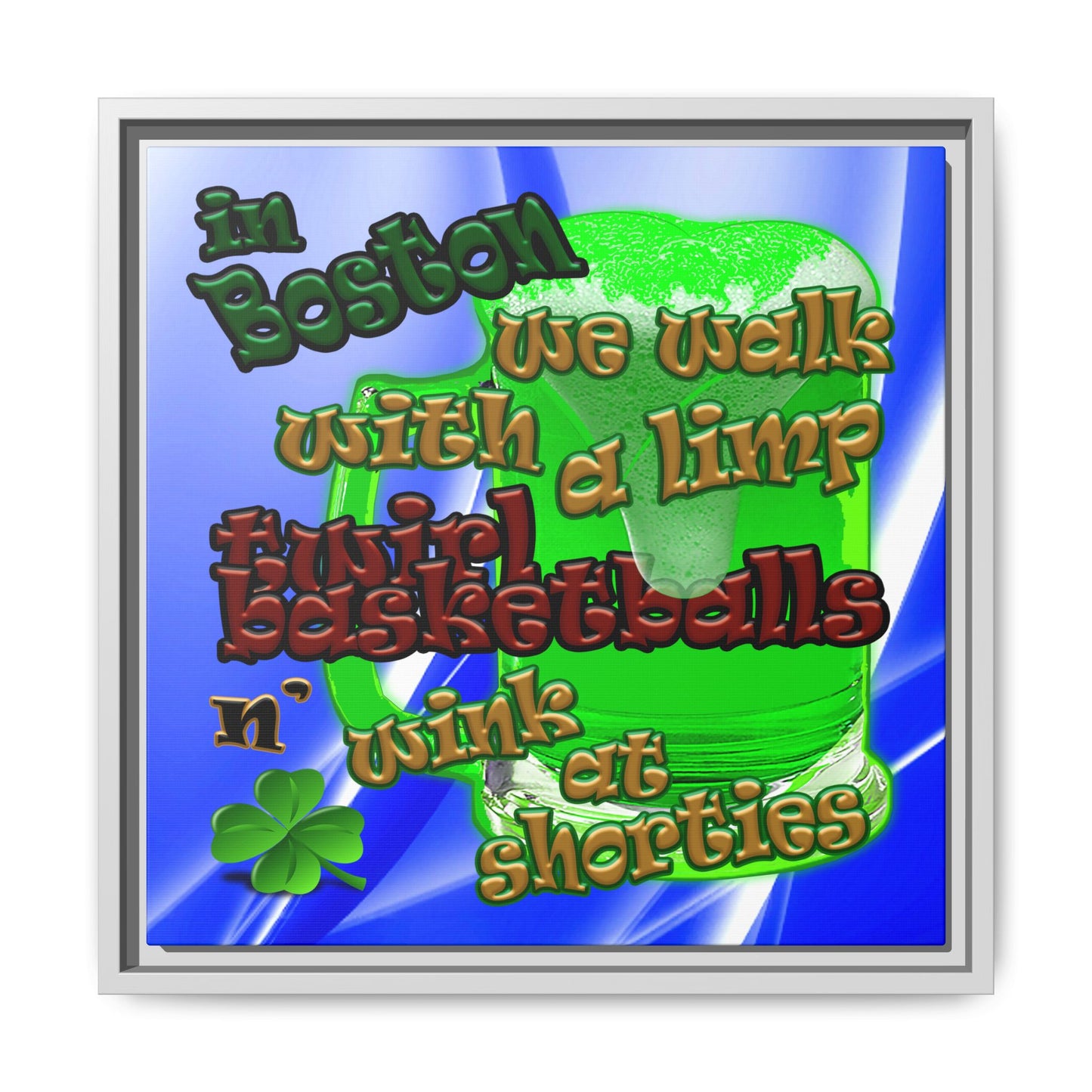 celtics logo - framed canvas art (blue-white wave)