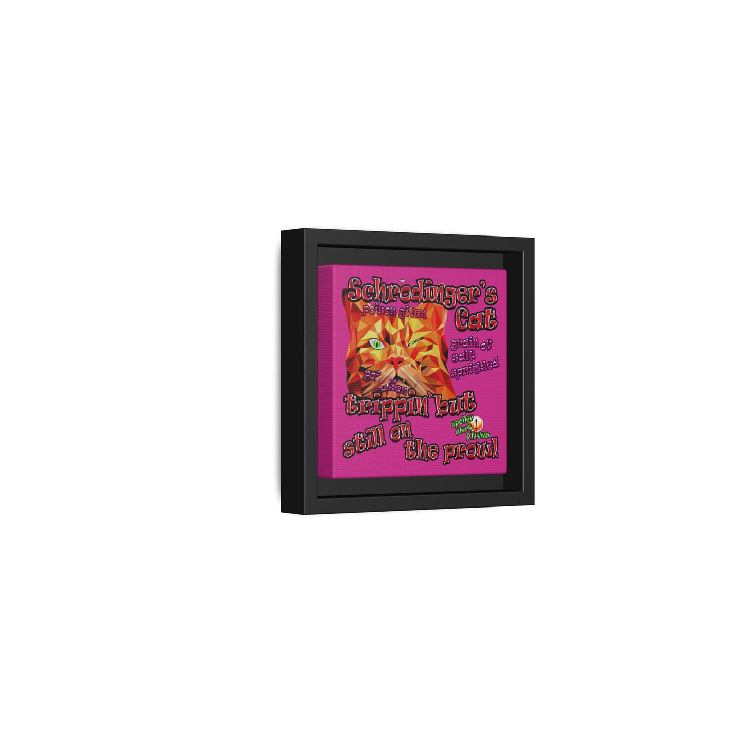 schrodinger's cat - framed canvas art (pink)