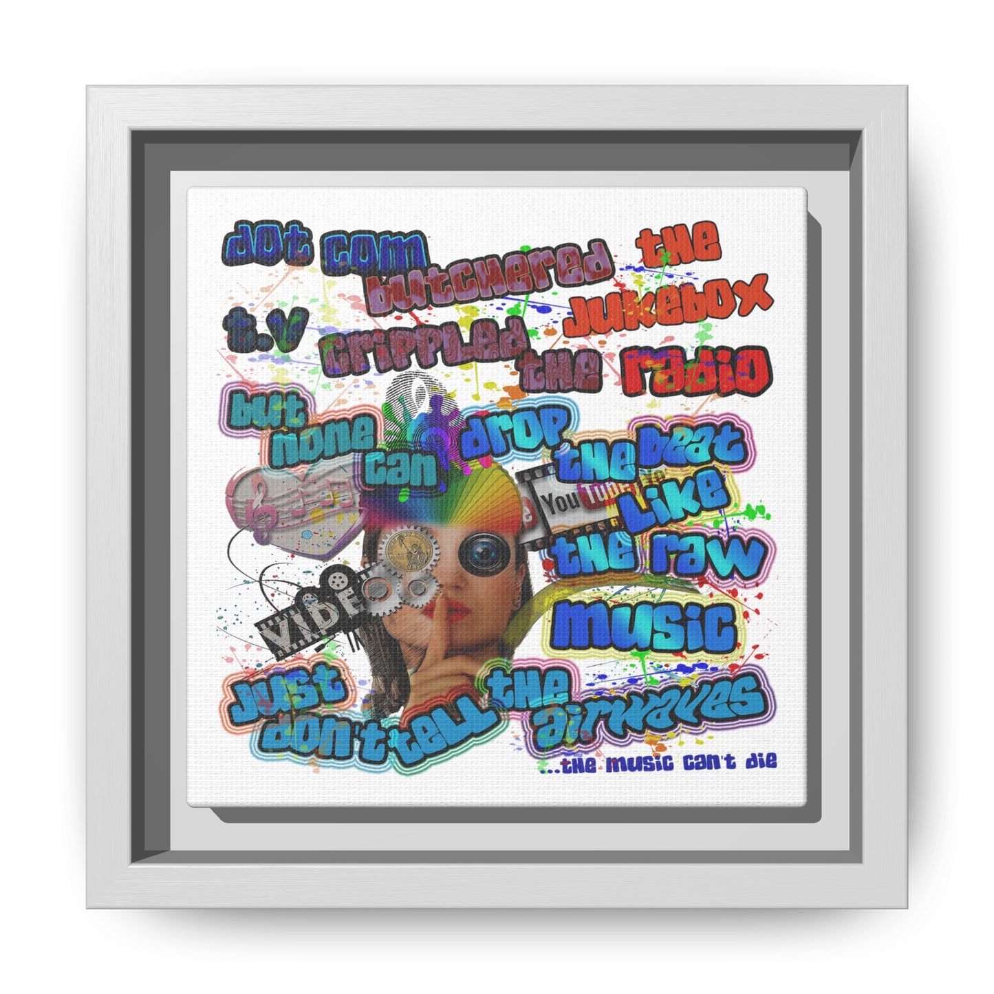 drop the beat - framed canvas art (white)