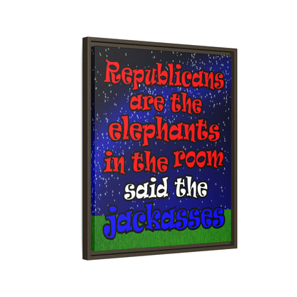 donkeys and elephants - framed canvas art ('snoops' background)